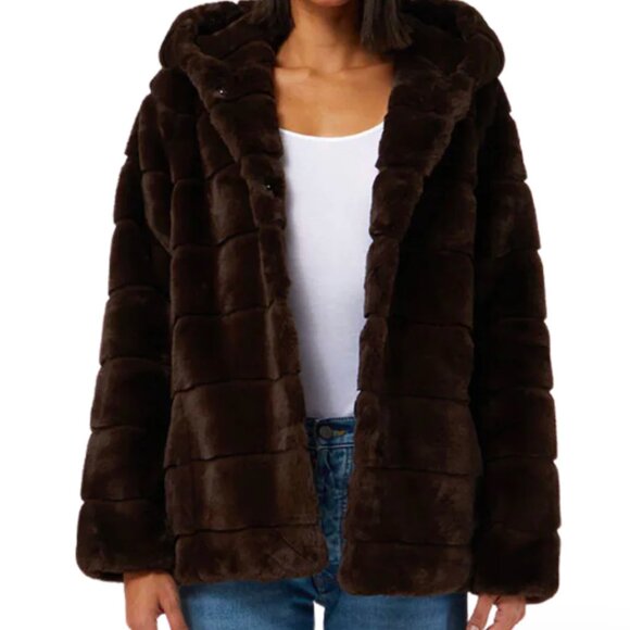 Apparis Brown Faux Fur Hooded Jacket - Picture 1 of 4